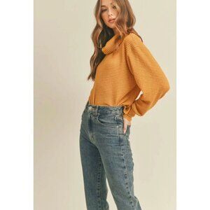 NWT Free People Juicy Mock Neck Oversize Knit Sweater Orange Gold Women XS